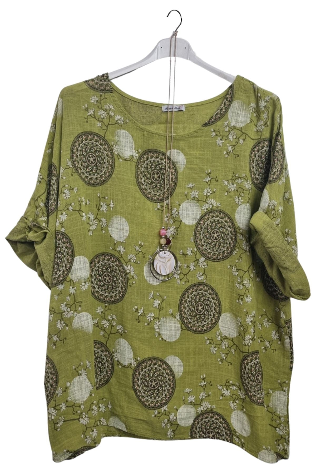 Floral Print With Necklace Cotton Top