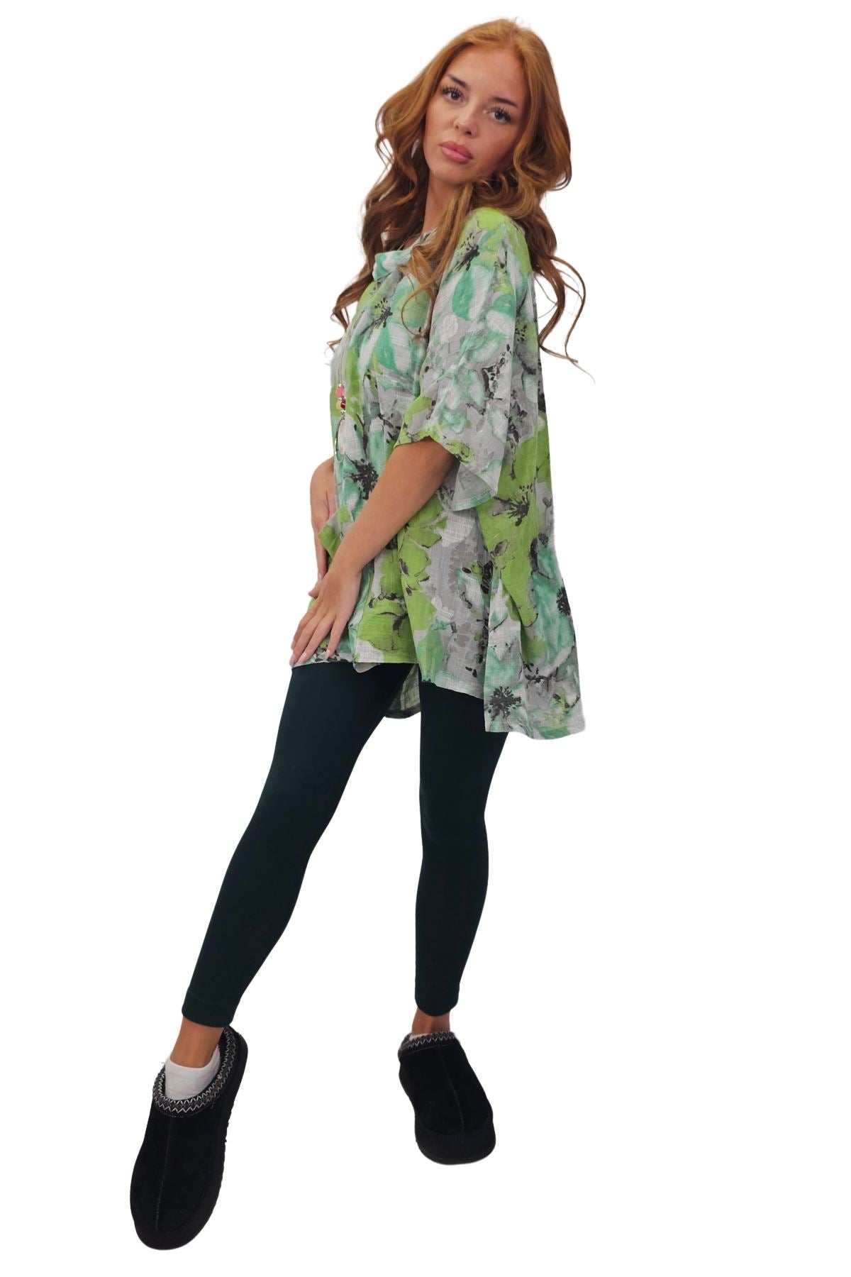All-Over Floral Print Neck Button Top