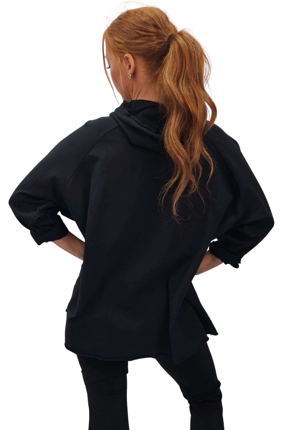 Love Flower Foil Print String Hoody High Low Hem Cotton Hoodie