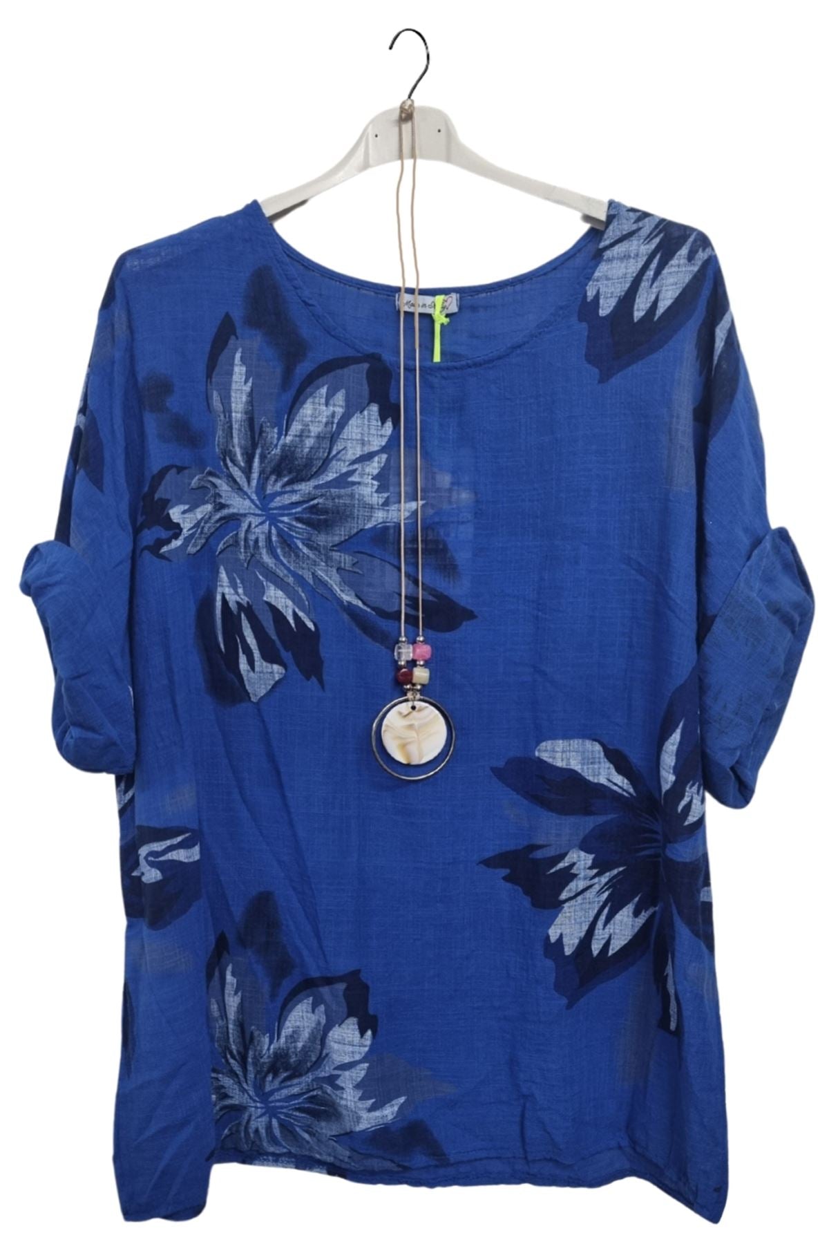 Floral Print Tunic Necklace Cotton Top