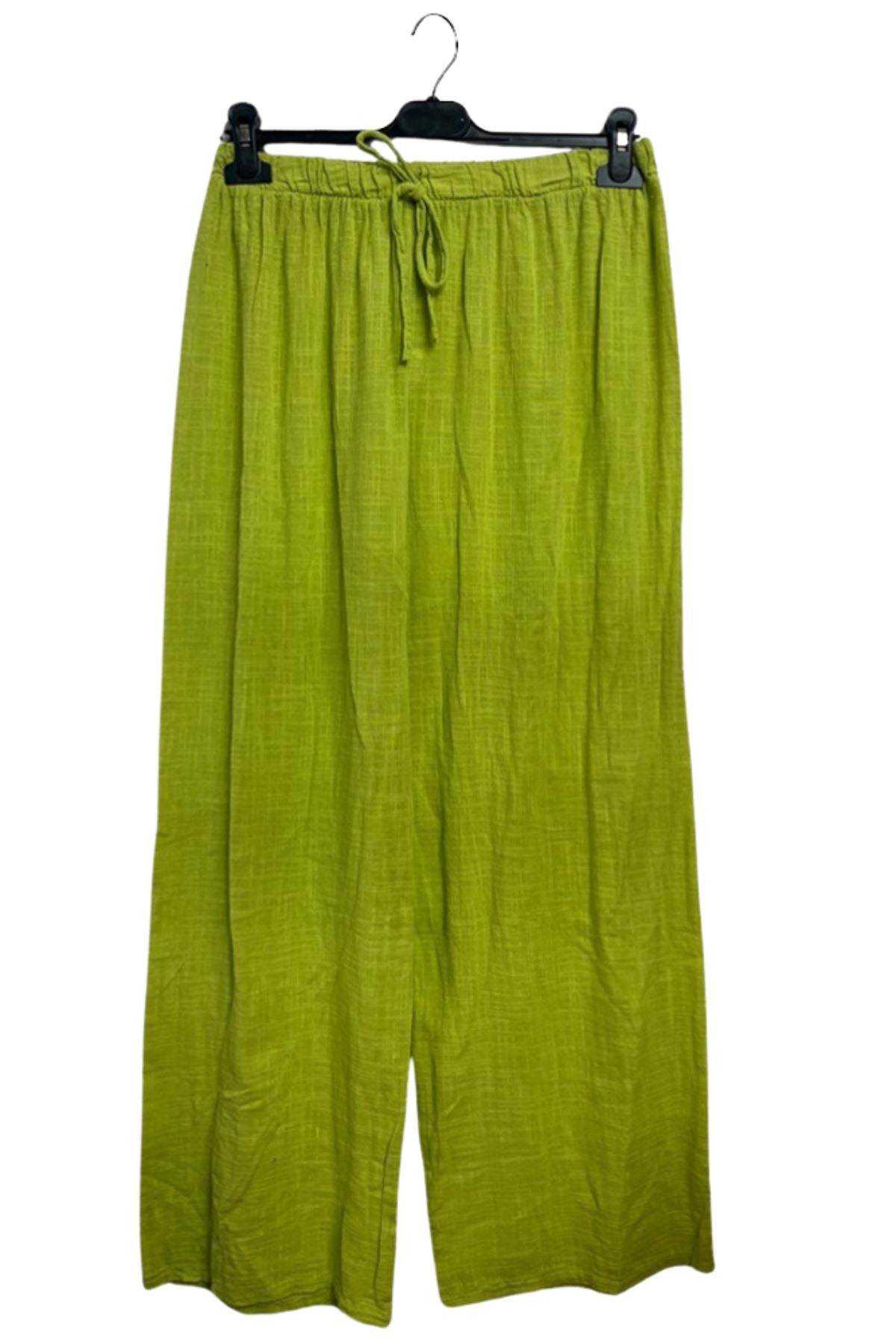 Plain Drawstring Wide Legs Cotton Trousers