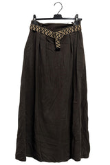 Plain Two Side Pockets Belted Cotton Skirt