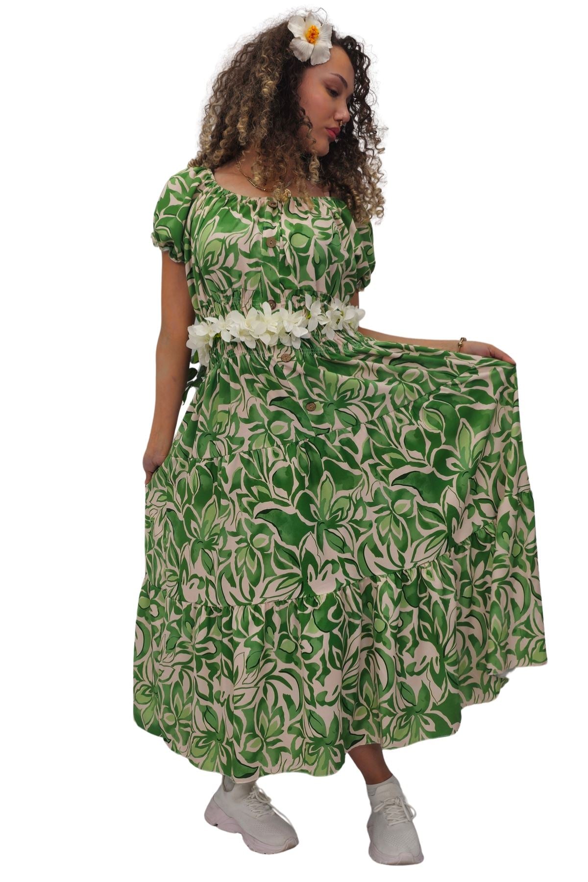Floral Print Shirred Waist Tiered Dress