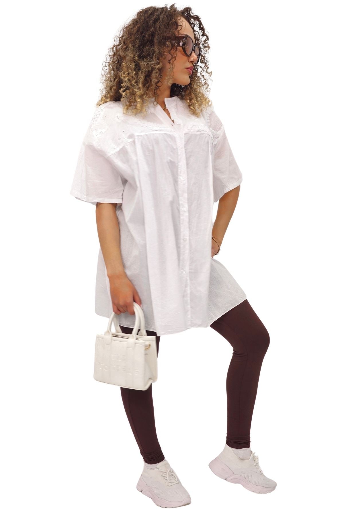 Plain Intricate Floral Embroidery Cotton Shirt