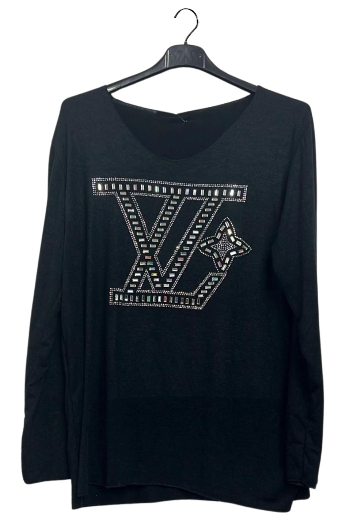 Rhinestones Graphic Pattern Soft Feel Tunic Top