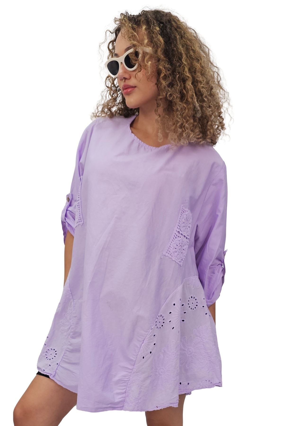 Plain Crochet Patch Pockets Cotton Top