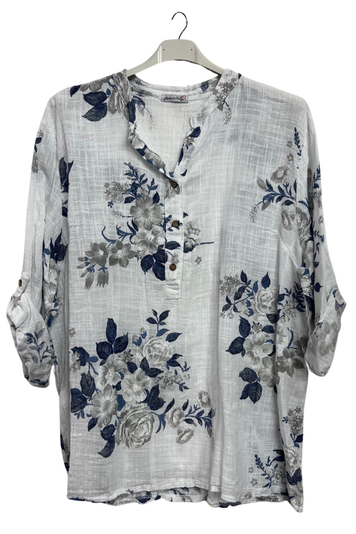 Floral Print Button-Down Front Cotton Shirt