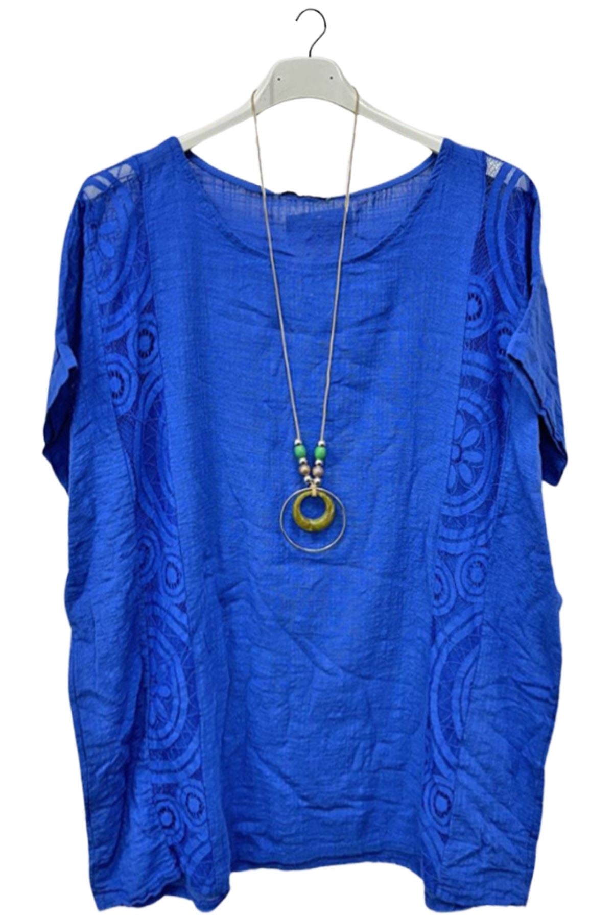 Plain Textured Side Panel Necklace Cotton Top