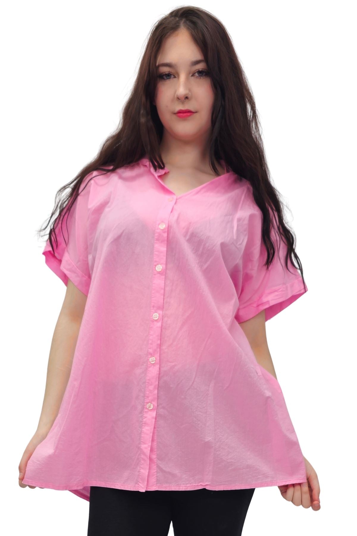 Plain Button-Down Front Cotton Shirt