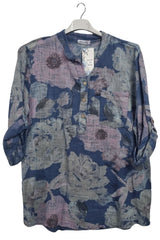 Floral Print Chest Pocket Oversized Tunic Cotton Top