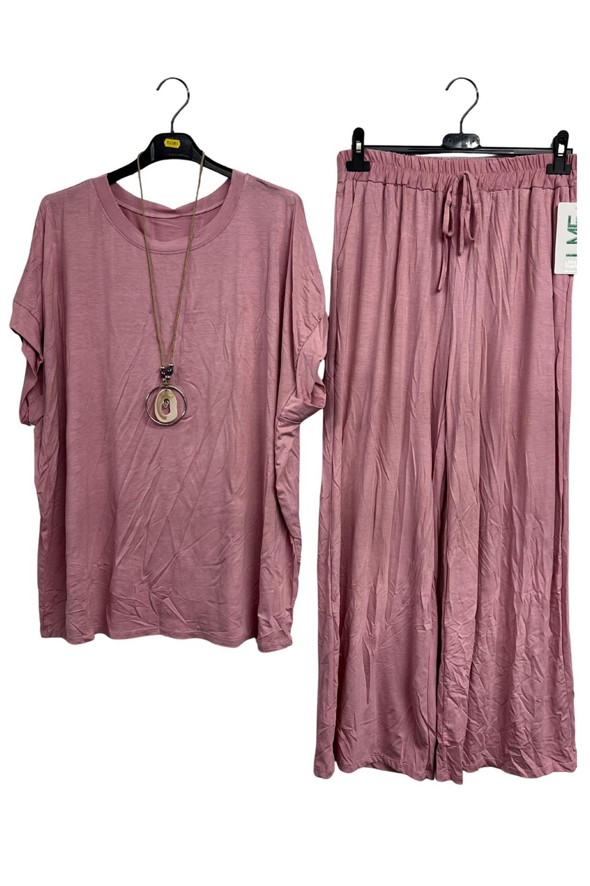 Plain Drawstring Waistband Wide Leg Co-Ord Set