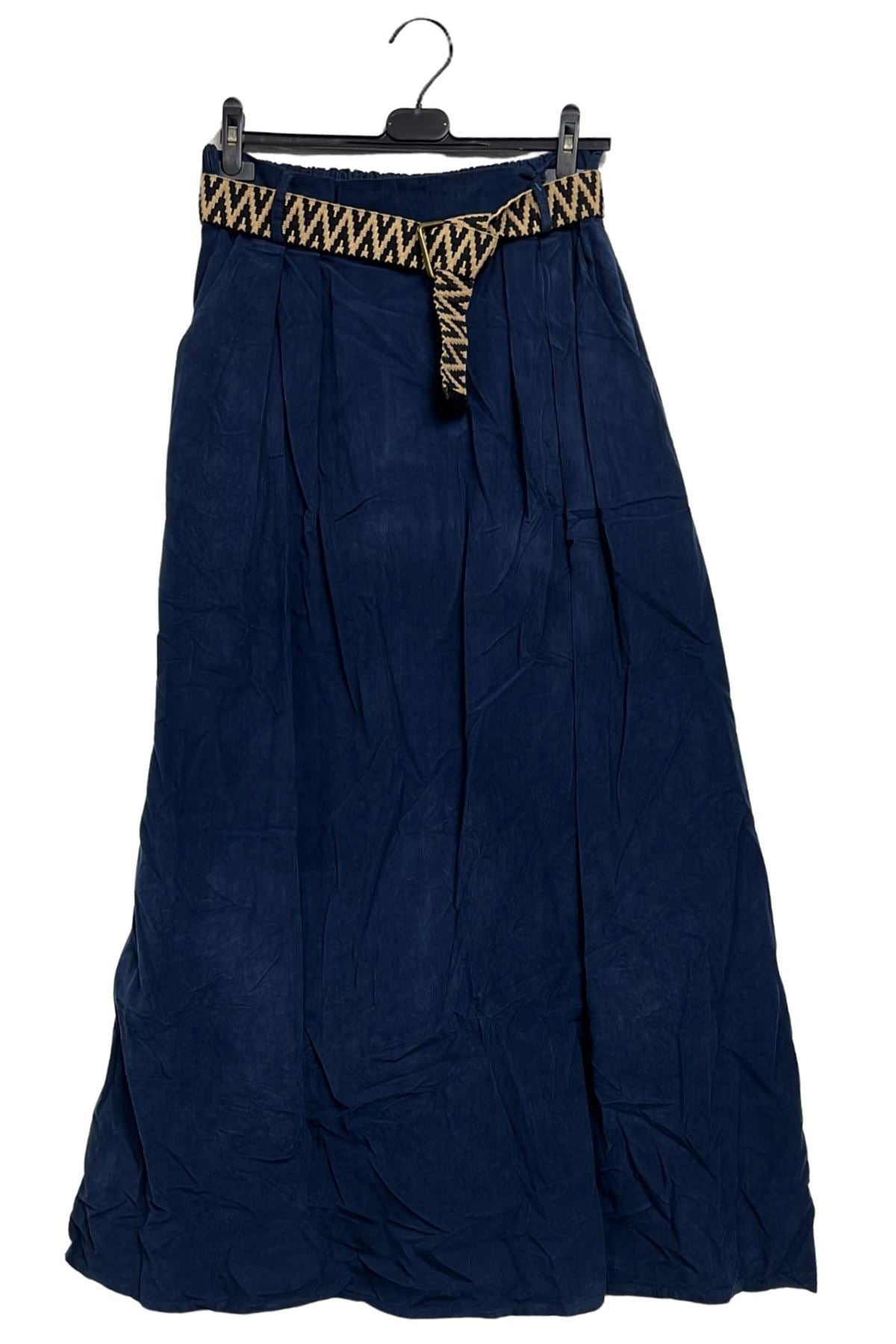 Plain Two Side Pockets Belted Cotton Skirt