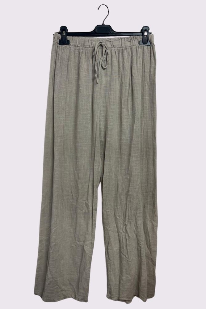 Plain Drawstring Wide Legs Cotton Trousers