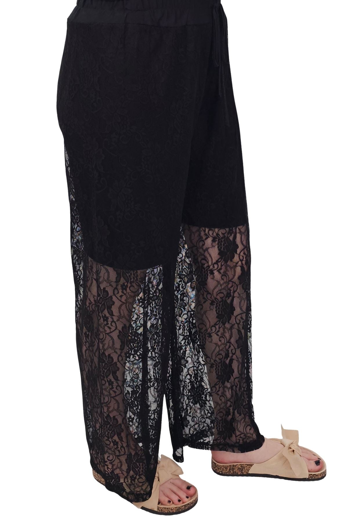 Floral Lace Pattern Drawstring Waistband Trousers
