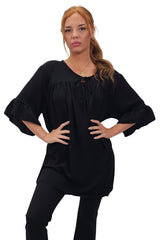 Plain Tie Neck Ruffle Sleeve Top