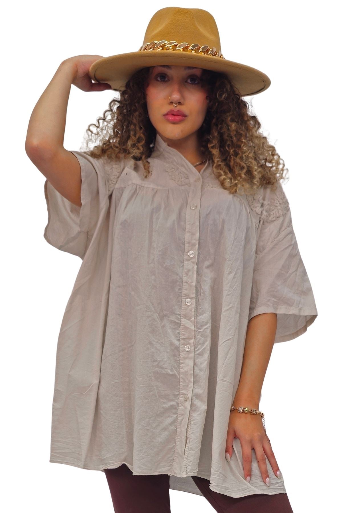 Plain Intricate Floral Embroidery Cotton Shirt