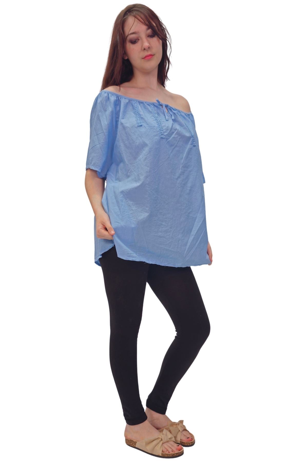 Plain Lace Tie Detailing Cotton Top