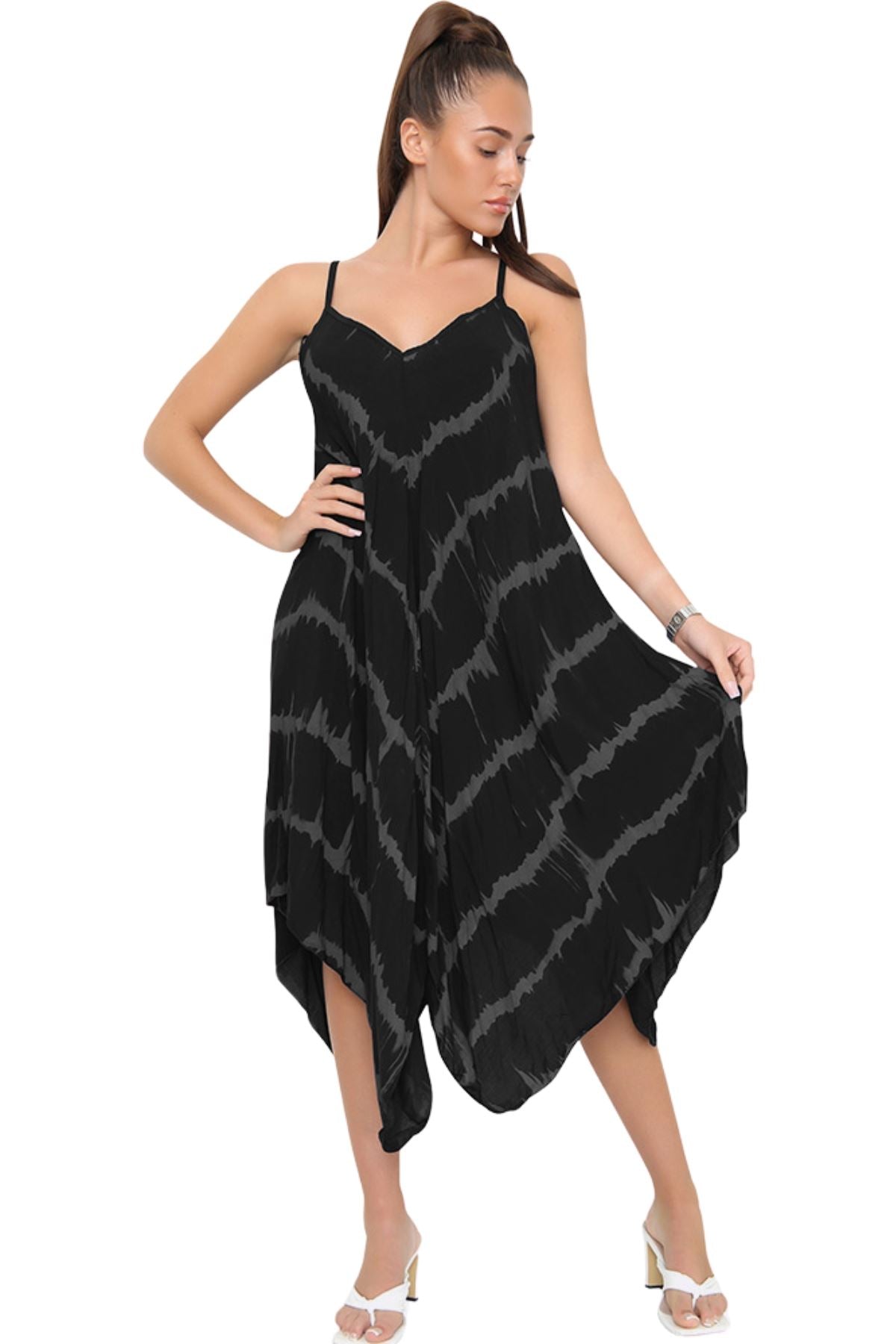 Tie Dye Print Draped Hem Dress
