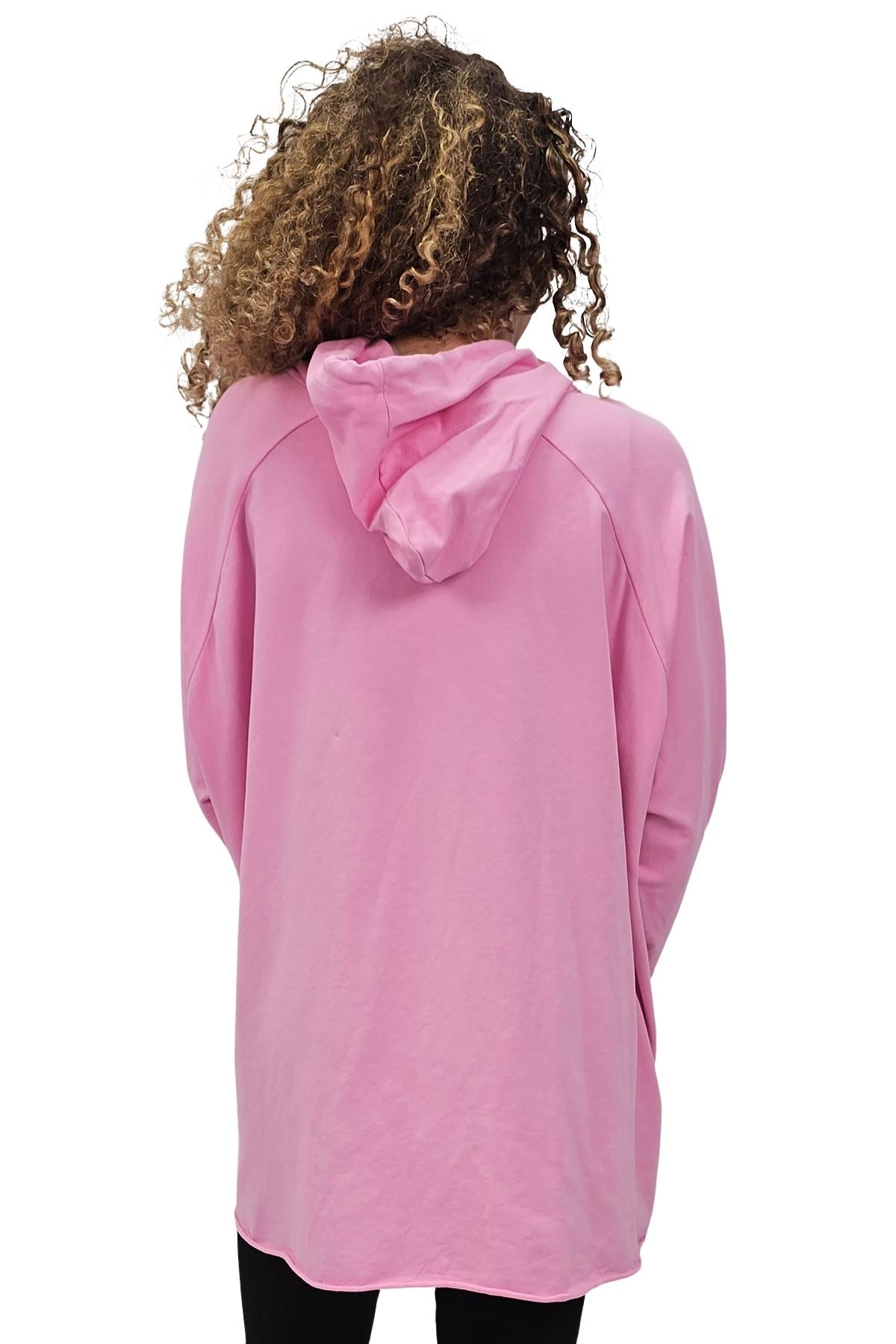 Love Flower Foil Print String Hoody High Low Hem Cotton Hoodie