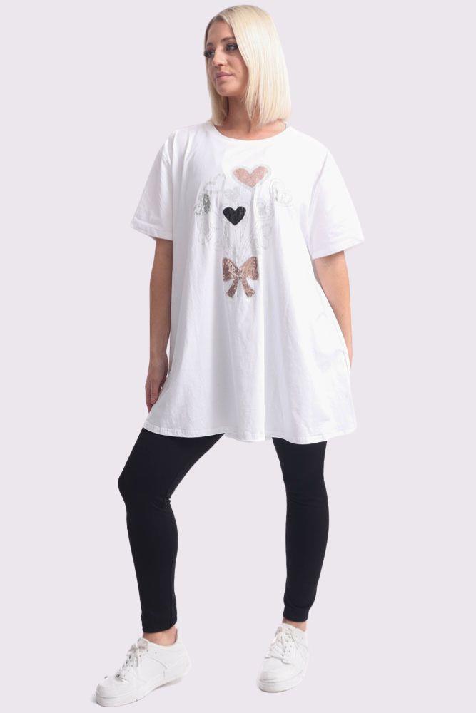 Sequin Bow Heart Pattern Cotton Top