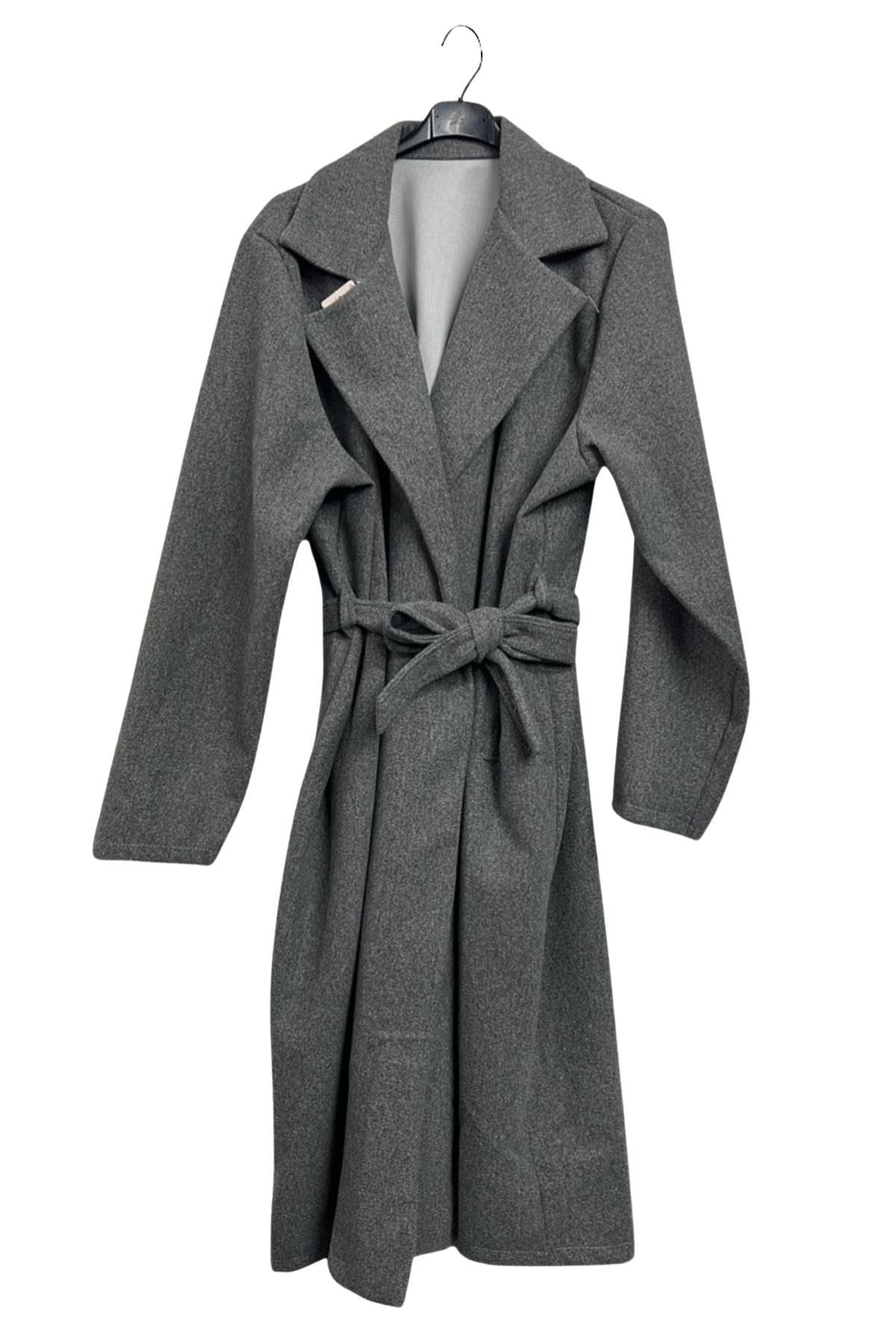 Plain Front Two Pockets Belted Trench Coat