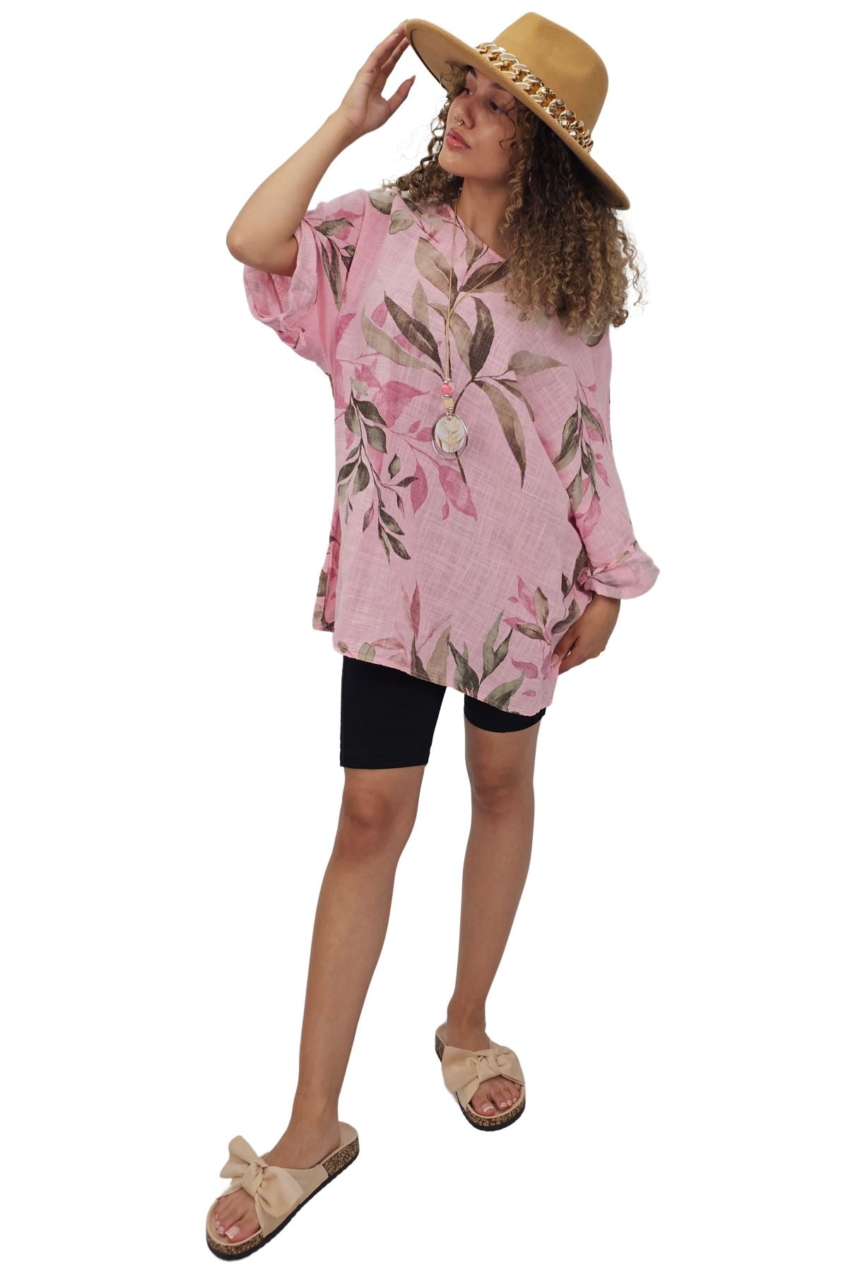 Floral Print Oversized Necklace Tunic Cotton Top