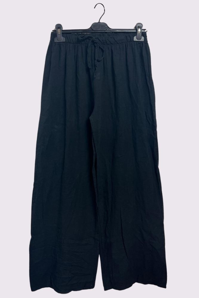 Plain Drawstring Wide Legs Cotton Trousers