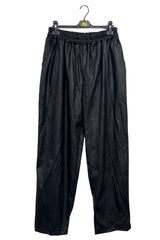 Plain Leather-Look Texture Side Pockets Trousers