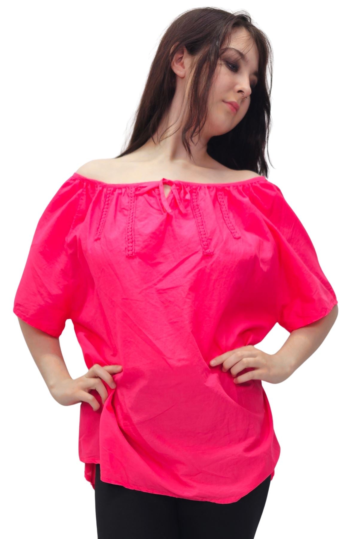 Plain Lace Tie Detailing Cotton Top