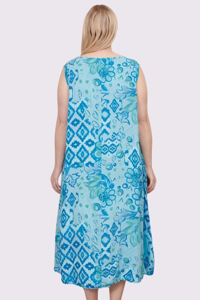 Aztec-Inspired Floral Print Dress with Side Pockets