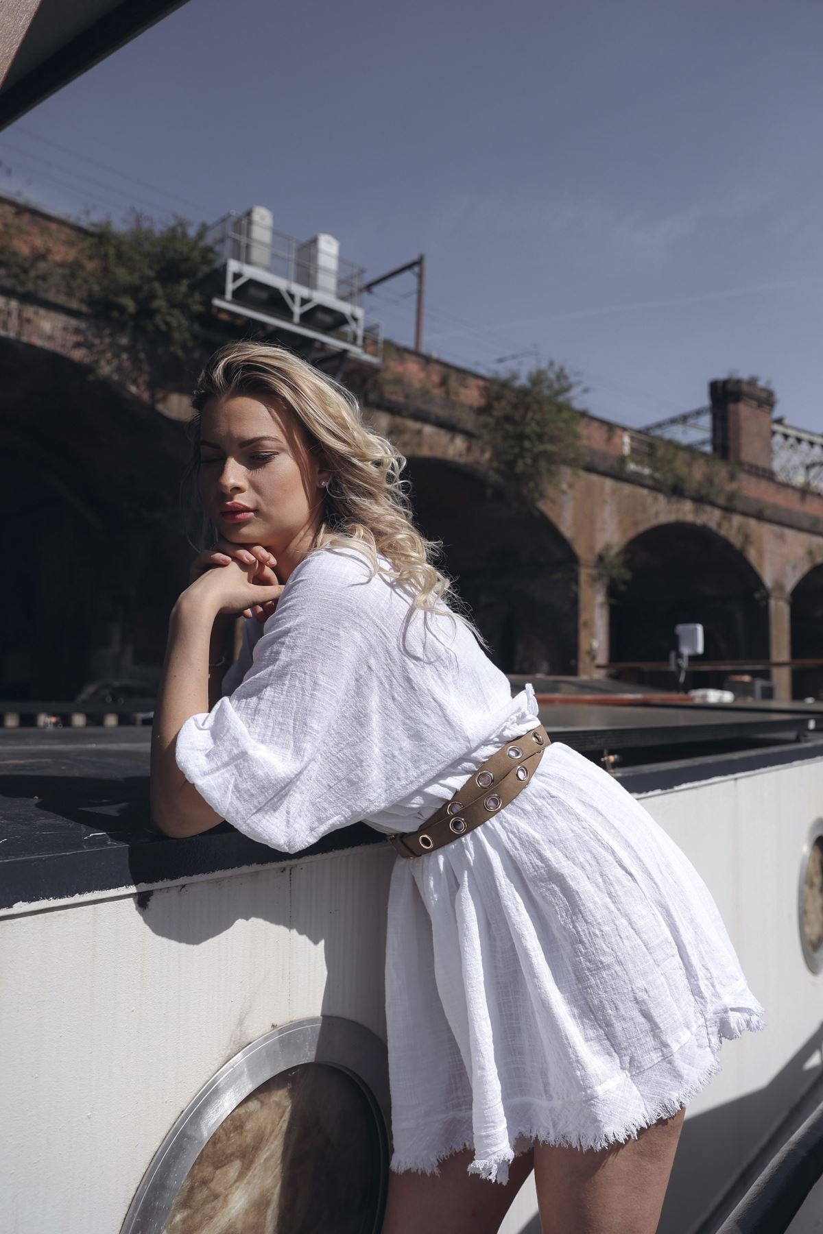 Plain Empire Waist Gathered Detailing Cotton Dress