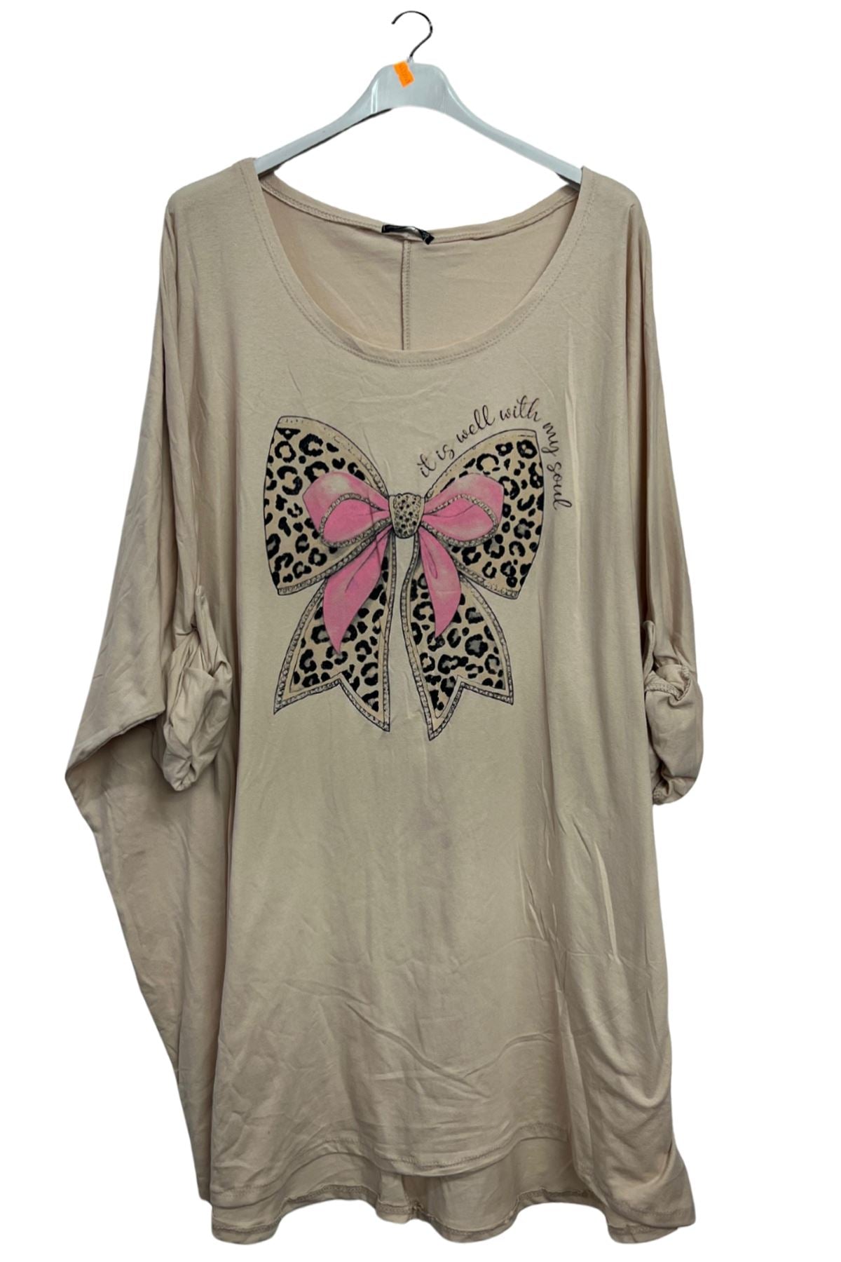 Large Bow Leopard Print Oversized Cotton Top