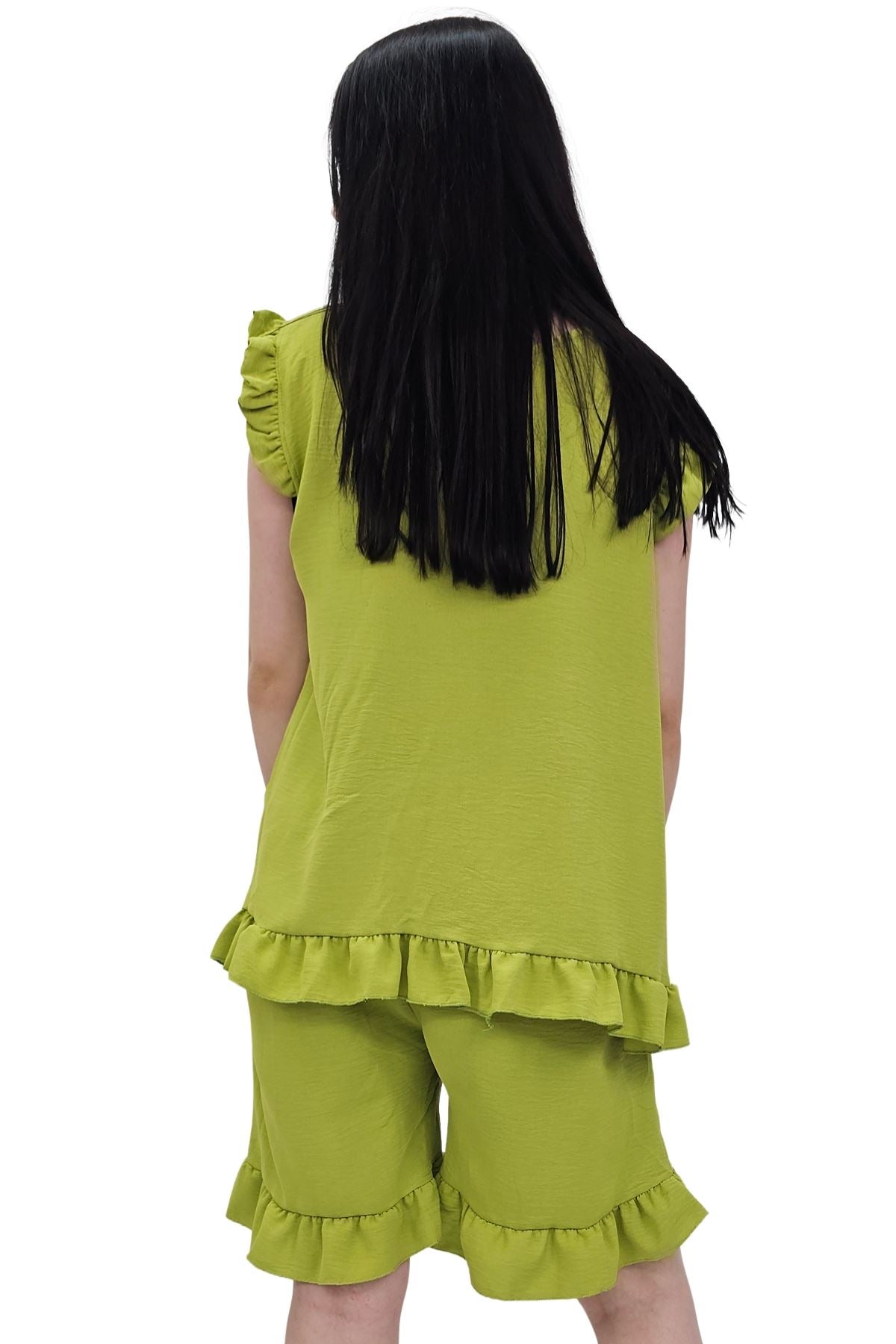 Plain Sleeveless Ruffle-Trimmed Co-Ord Set
