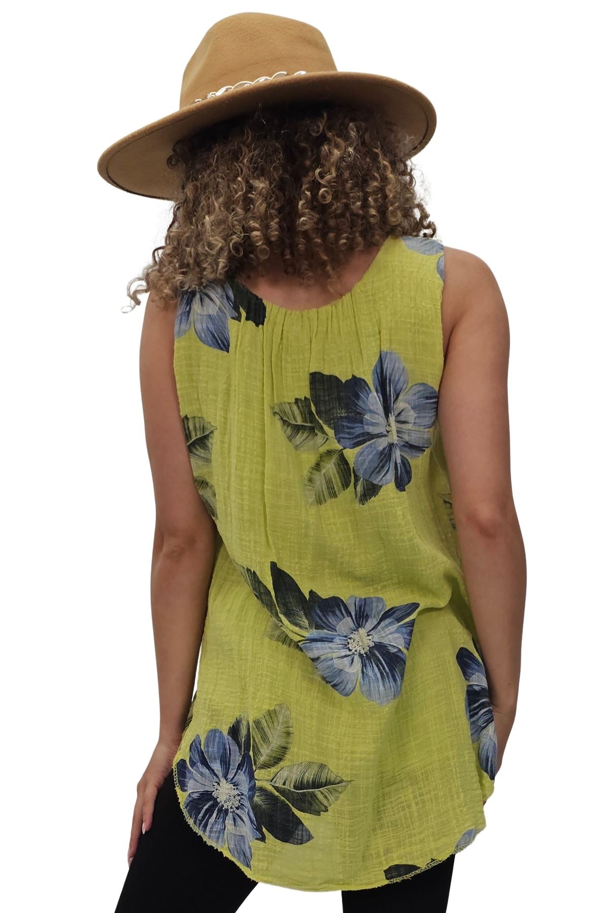Petunia Flower Print Round Hem Cotton Top