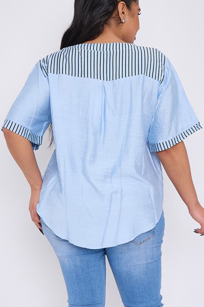 Stripe Print Cotton Tunic Top