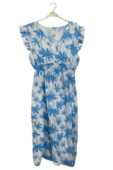 Palm Tree Print Empire Waist Cotton Dress