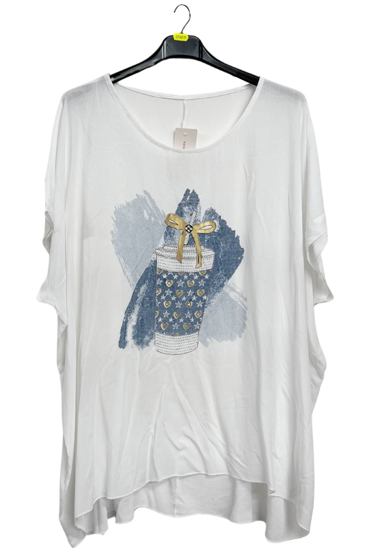 Splash Drink Glass Print Asymmetrical Hemline T-Shirt