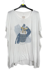Splash Drink Glass Print Asymmetrical Hemline T-Shirt