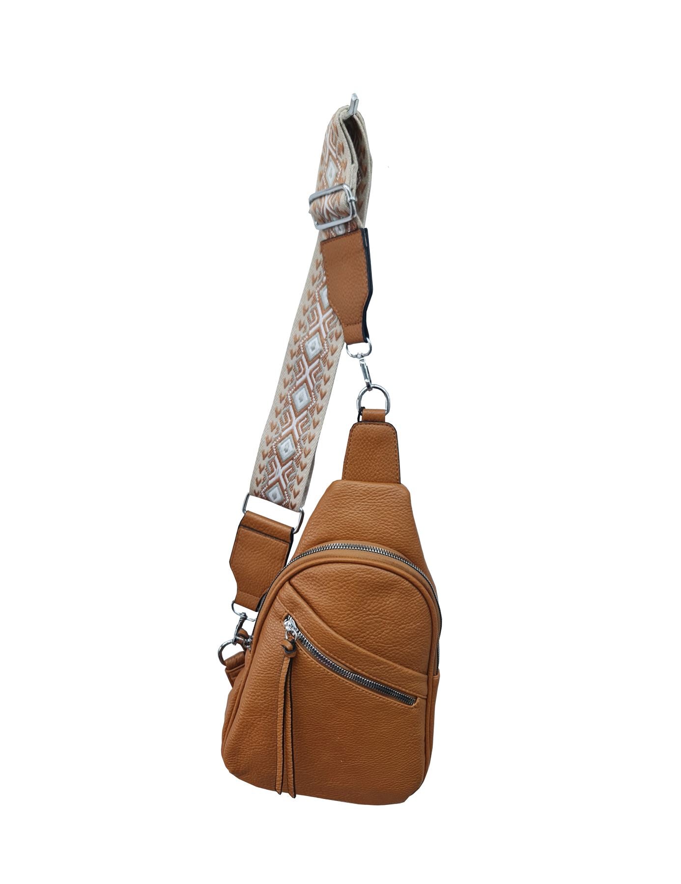Aztec Print Front Zip Shoulder Bag