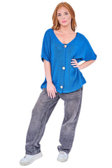 Plain Three-Button Closure Knit Cotton Top