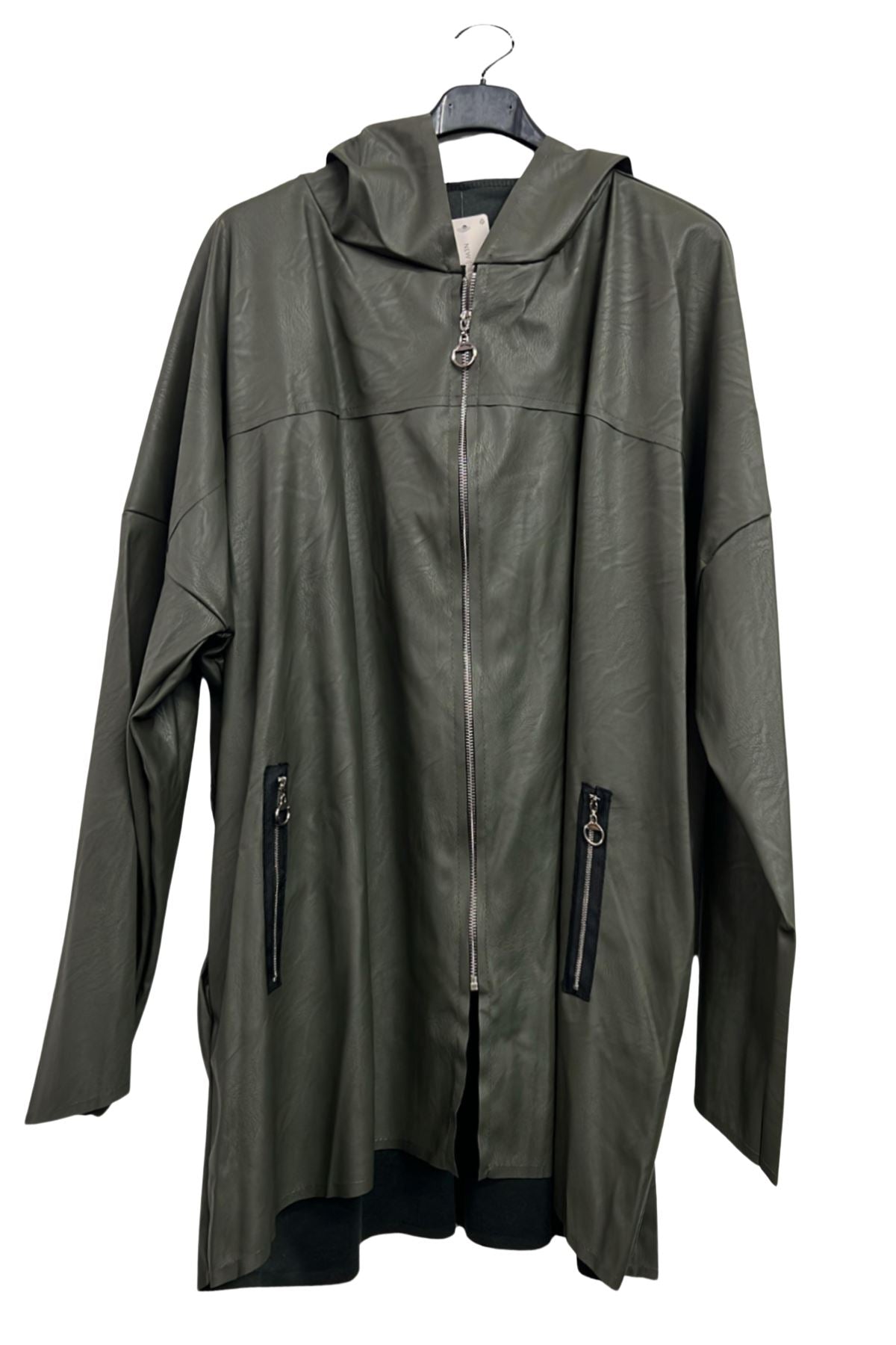 Plain Front Zip Detail Drop Shoulder Hoodie