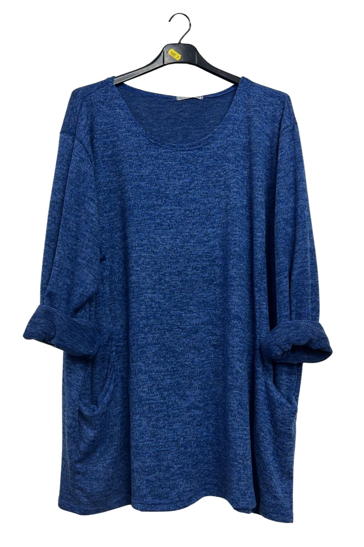 Subtle Heathered Textured Two Front Draped Pockets Top