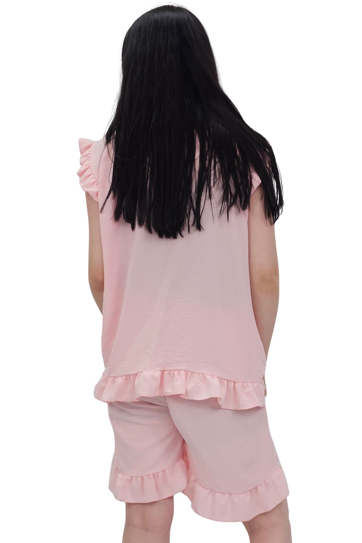 Plain Sleeveless Ruffle-Trimmed Co-Ord Set