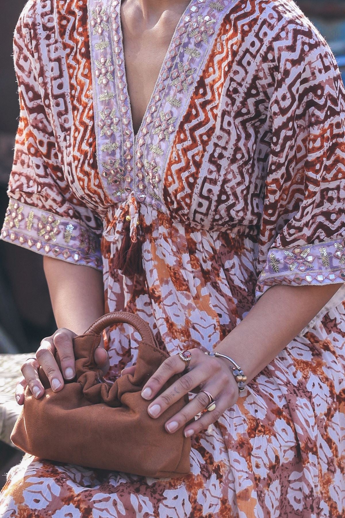Tie Dye Geometric Print Bohemian Maxi Style Dress