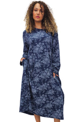 Floral Print Baggy Long Style Cotton Dress