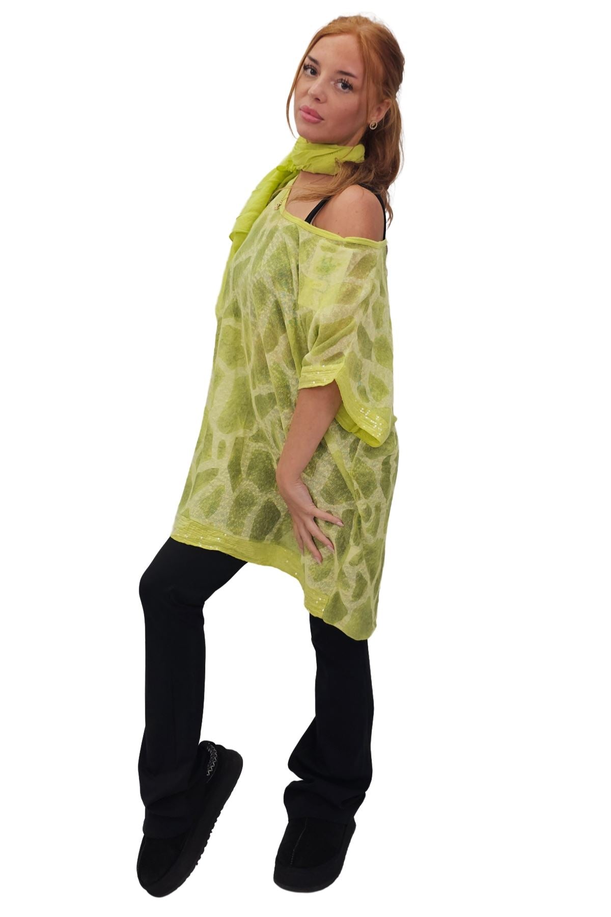 Giraffe Print Sequin Detail Hem With Scarf Box Top