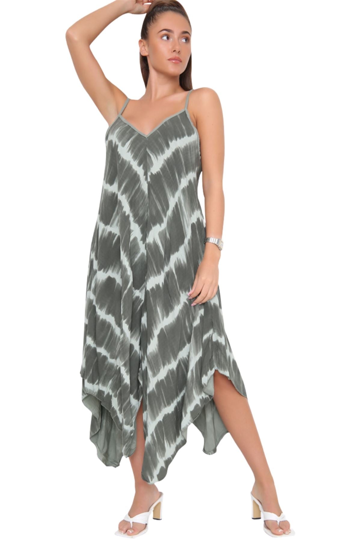 Tie Dye Print Draped Hem Dress