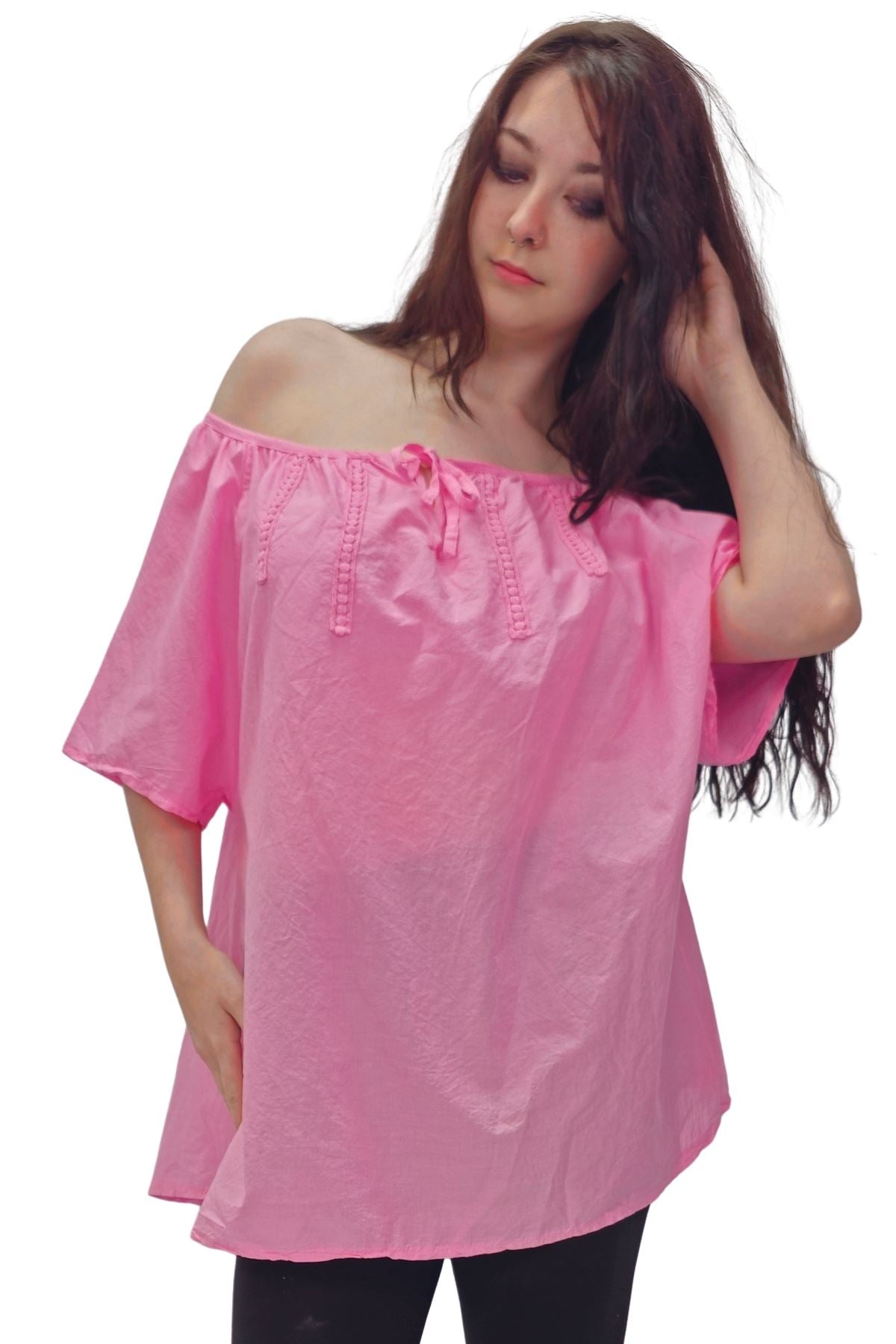 Plain Lace Tie Detailing Cotton Top