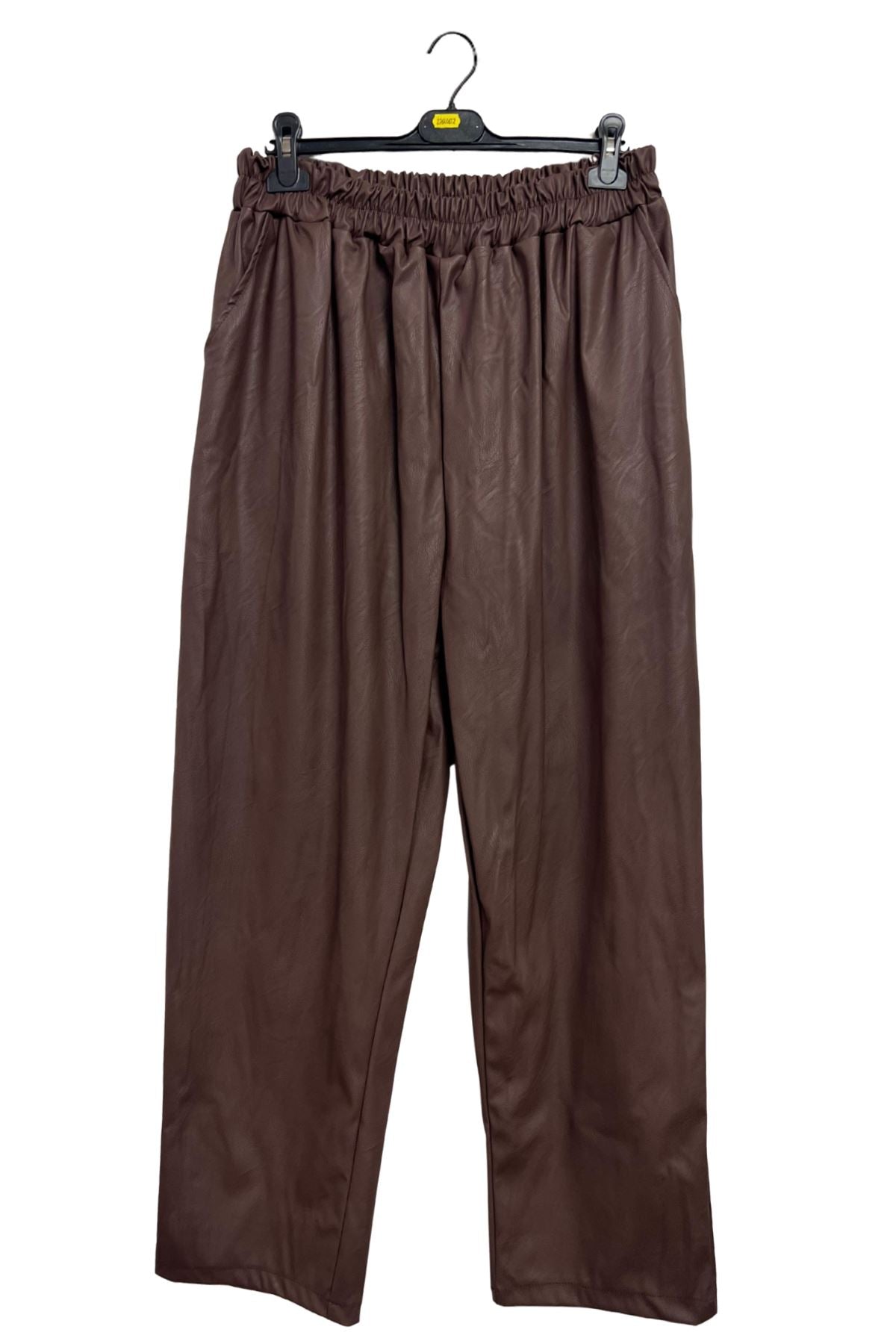Plain Leather-Look Texture Side Pockets Trousers