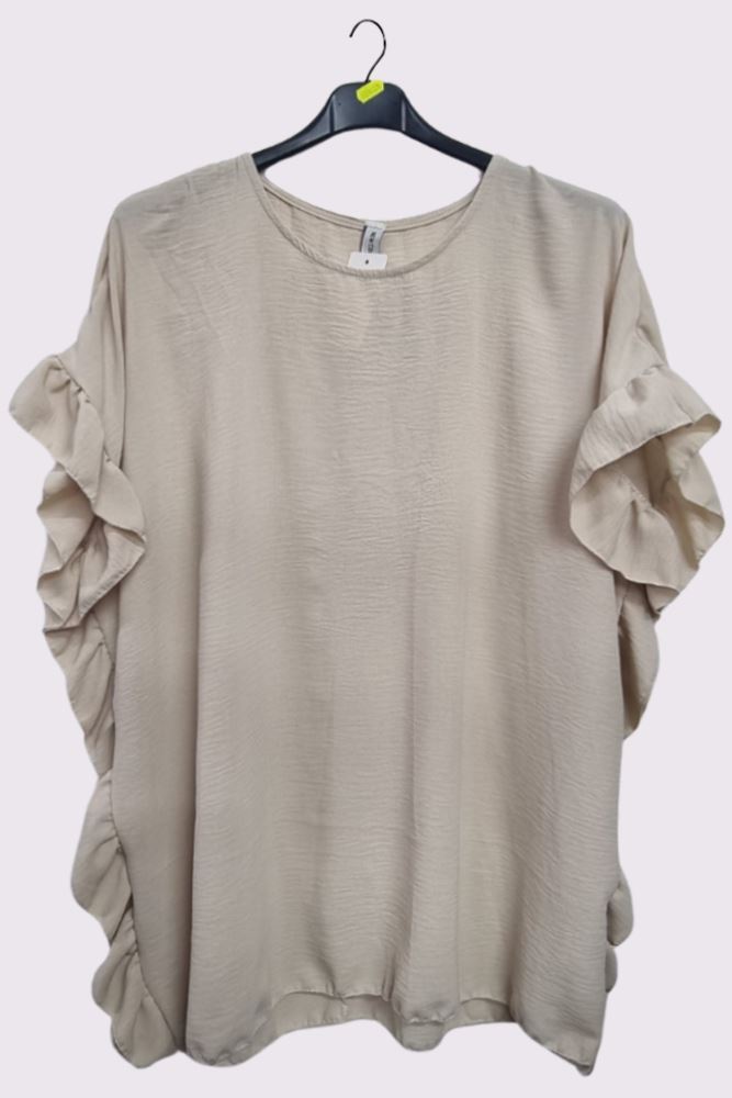 Plain Side Ruffle Detail Oversized Top